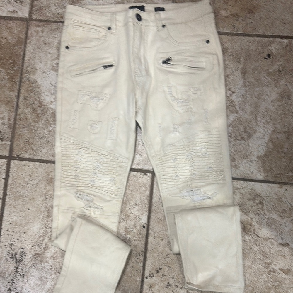 Men's White Distressed Jeans